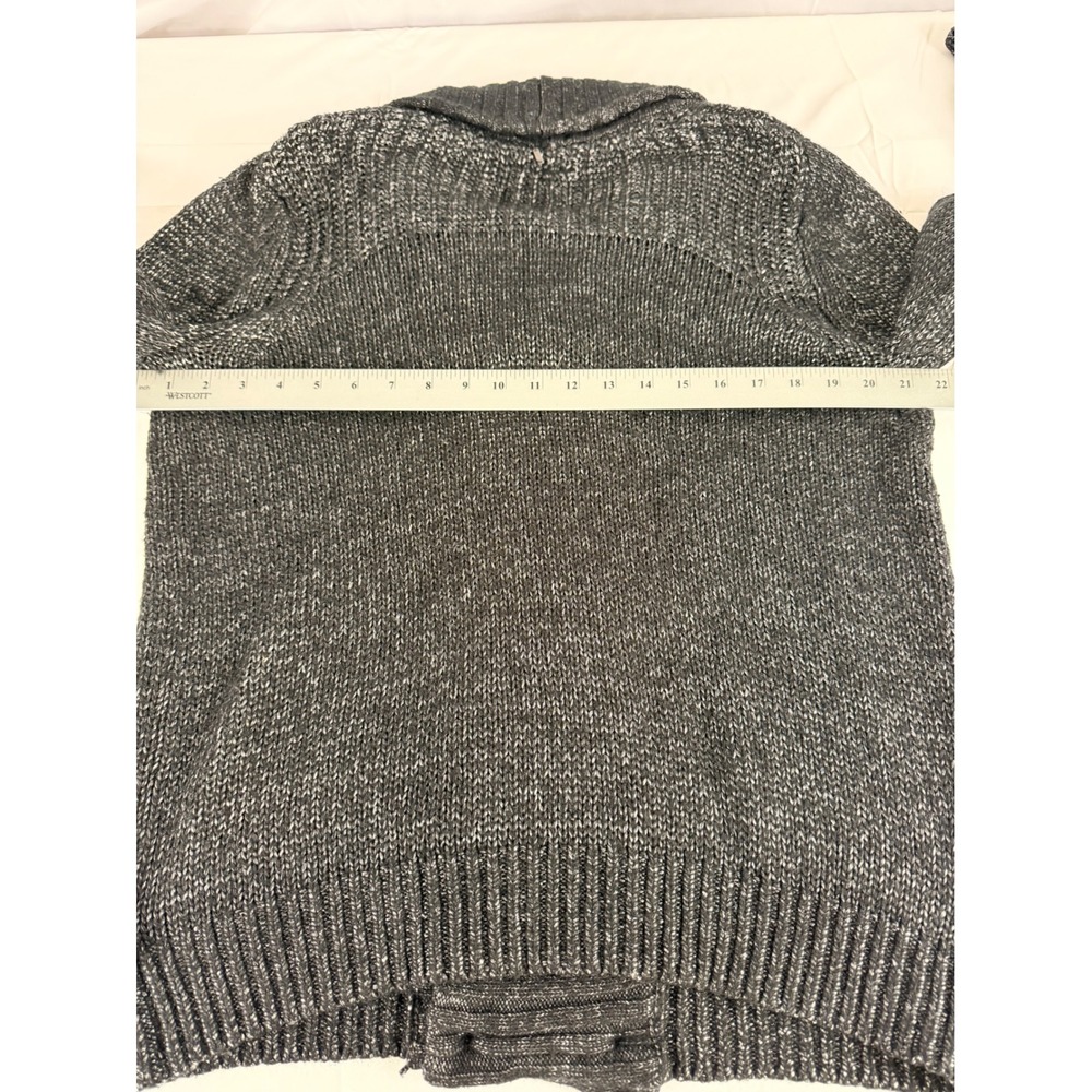 Guess Cardigan Sweater Large Charcoal Gray Double Breasted Shawl Collar Knit - Picture 2 of 10